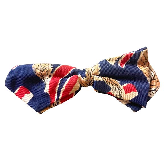 Vintage Clip On Bowtie 5.5x2.5 New York Blue Red Brown Classic Mid Century - Picture 1 of 6